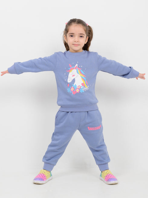 The Unicorn Dreamer Fleece Suit (Dusty Blue)